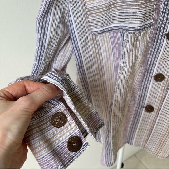 Free People High Tide Striped Boho Button-Down Top blouse pink white size S - Picture 5 of 13